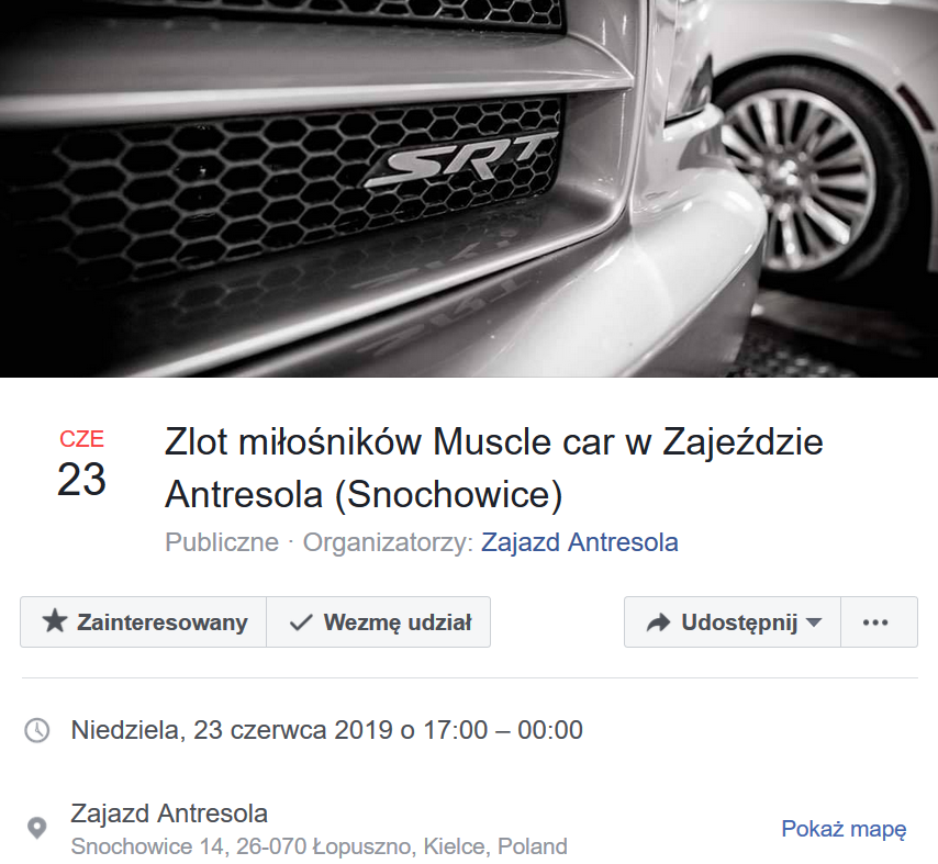 Zlot miłośników Muscle car w Zajeździe Antresola (Snochowice)